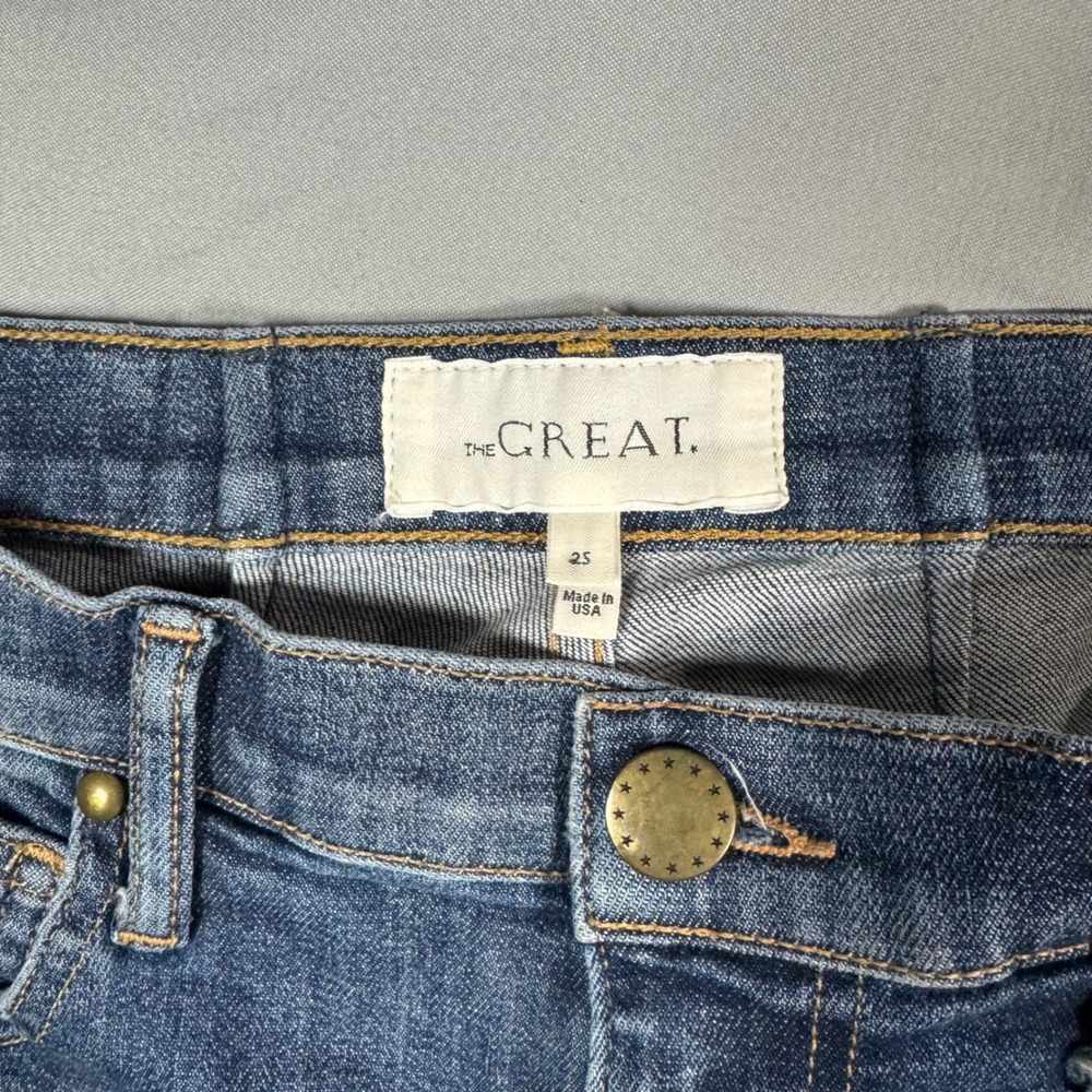 THE GREAT The Almost Skinny Jeans Blue Distressed Knee Size 25 - Picture 4 of 10
